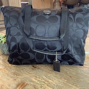 COACH WEEKENDER TOTE GETAWAY NYLON SHOULDER BAG TRAVEL GYM BLACK PACKABLE